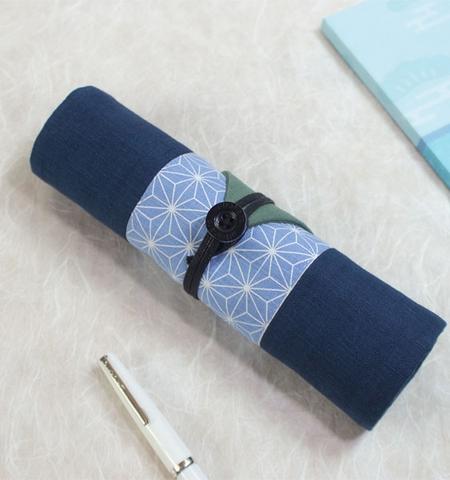 Blue Geometric Floral Asian Pencil Roll Case