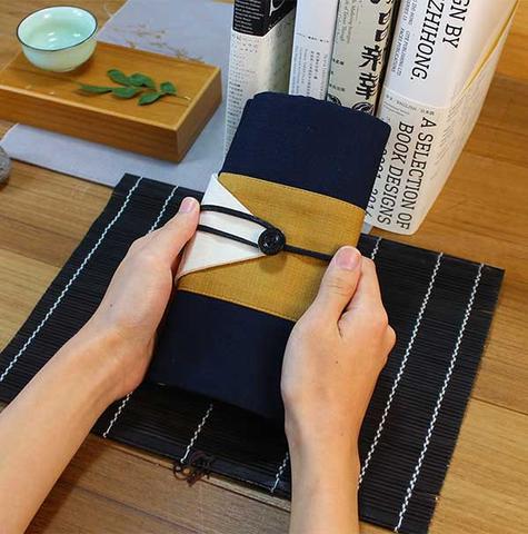 Osamu Navy and Cream Japanese Pencil Roll Case